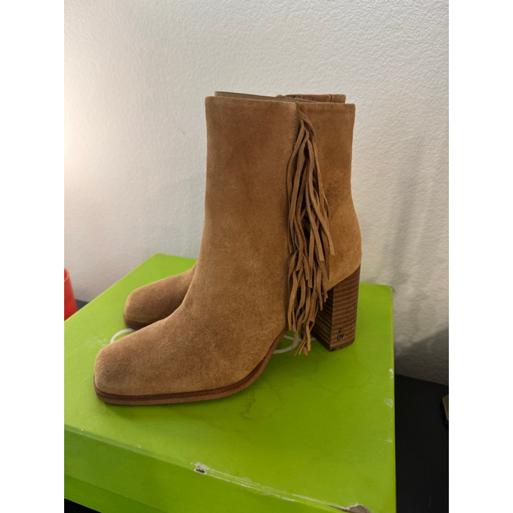 Women's Sam Edelman Ona‎ Ankle Boots & Booties 7.5 Camel Suede Fringe NIB - Picture 2 of 10